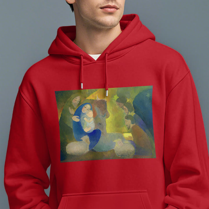 Christianartworkshop Classic Colored Style Nativity Scene Holy Night Fleece Lined Polyester Hoodie - image 37