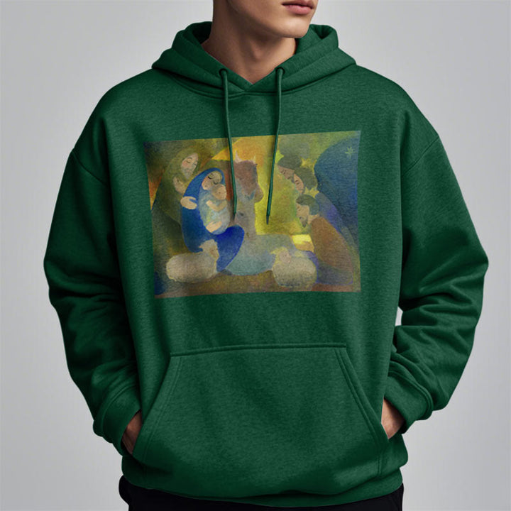 Christianartworkshop Classic Colored Style Nativity Scene Holy Night Fleece Lined Polyester Hoodie - image 22