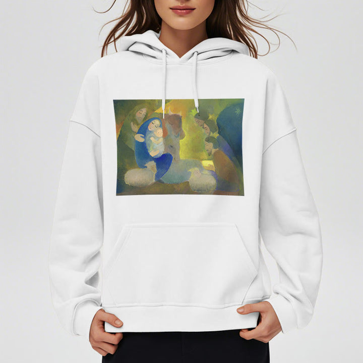Christianartworkshop Classic Colored Style Nativity Scene Holy Night Fleece Lined Polyester Hoodie - image 2