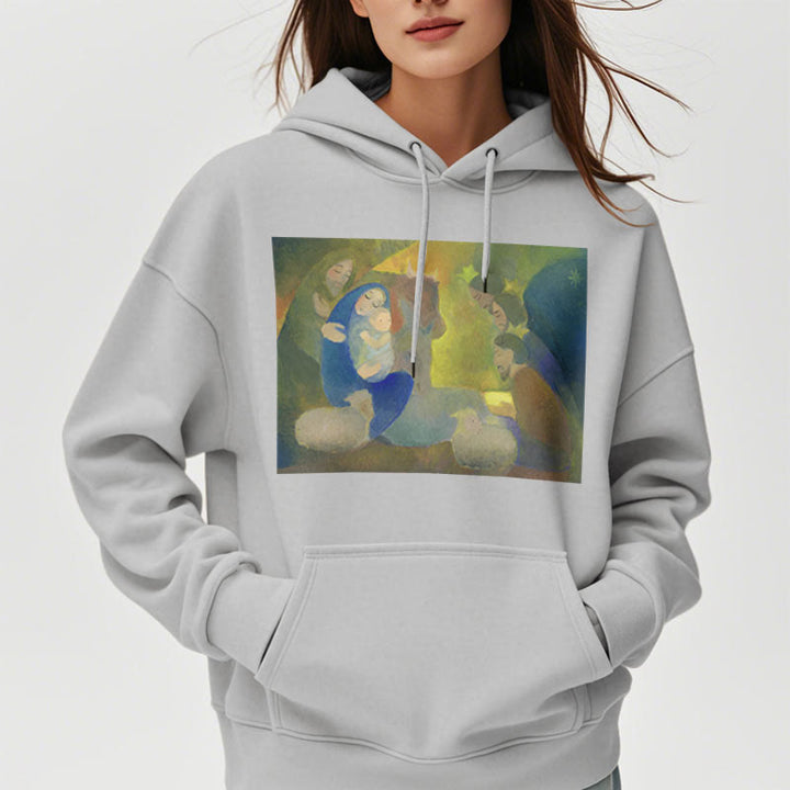 Christianartworkshop Classic Colored Style Nativity Scene Holy Night Fleece Lined Polyester Hoodie - image 33
