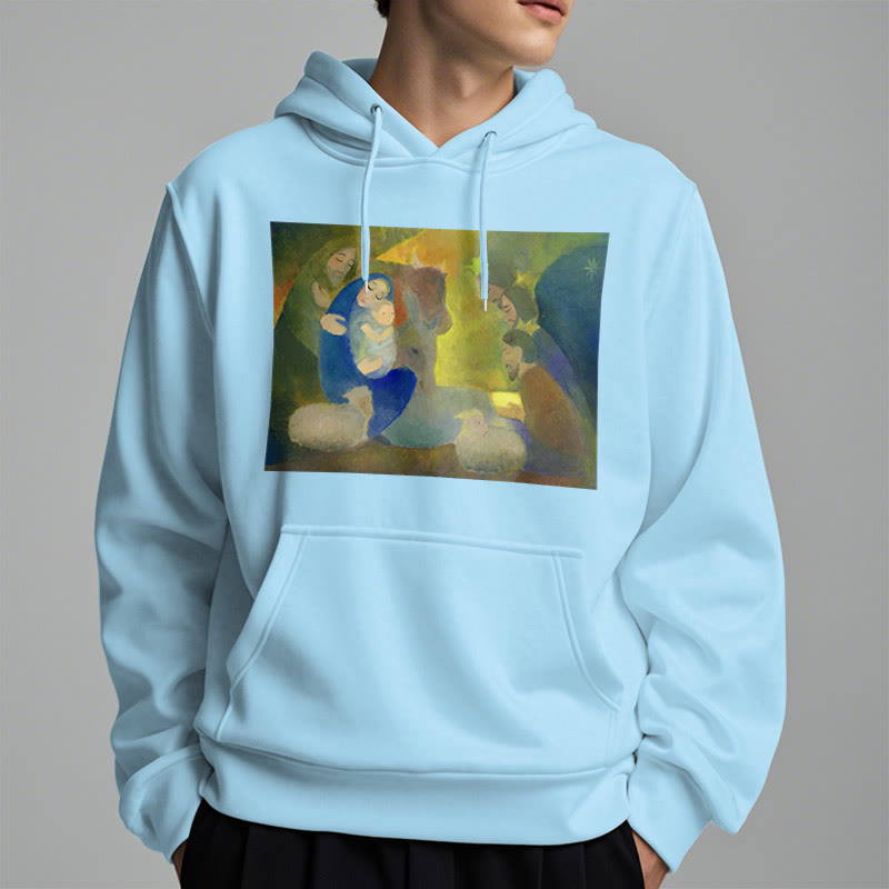 Christianartworkshop Classic Colored Style Nativity Scene Holy Night Fleece Lined Polyester Hoodie - image 27