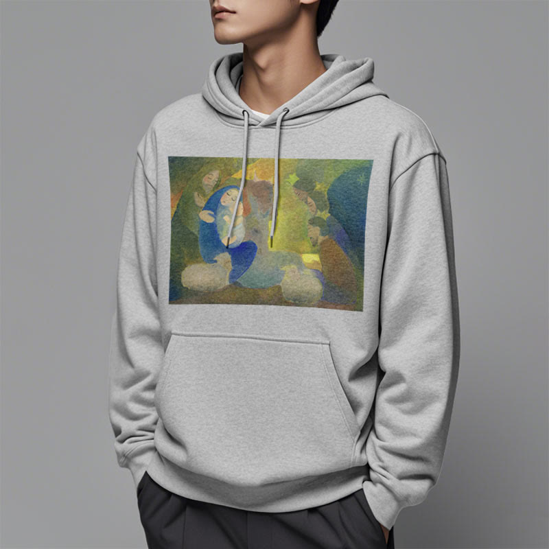 Christianartworkshop Classic Colored Style Nativity Scene Holy Night Fleece Lined Polyester Hoodie - image 32