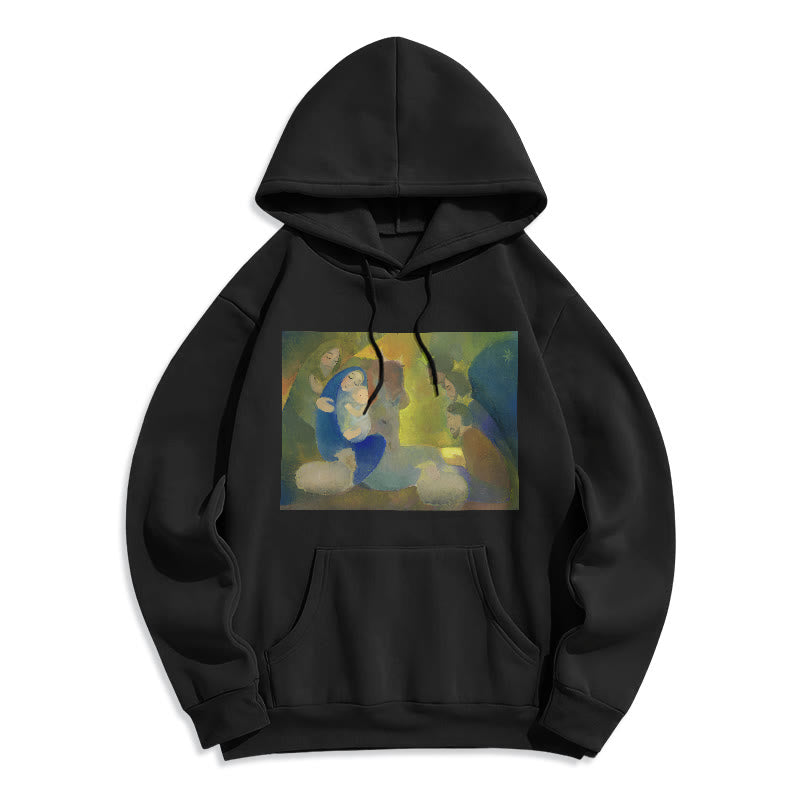 Christianartworkshop Classic Colored Style Nativity Scene Holy Night Fleece Lined Polyester Hoodie - Black - 2XL - image 5
