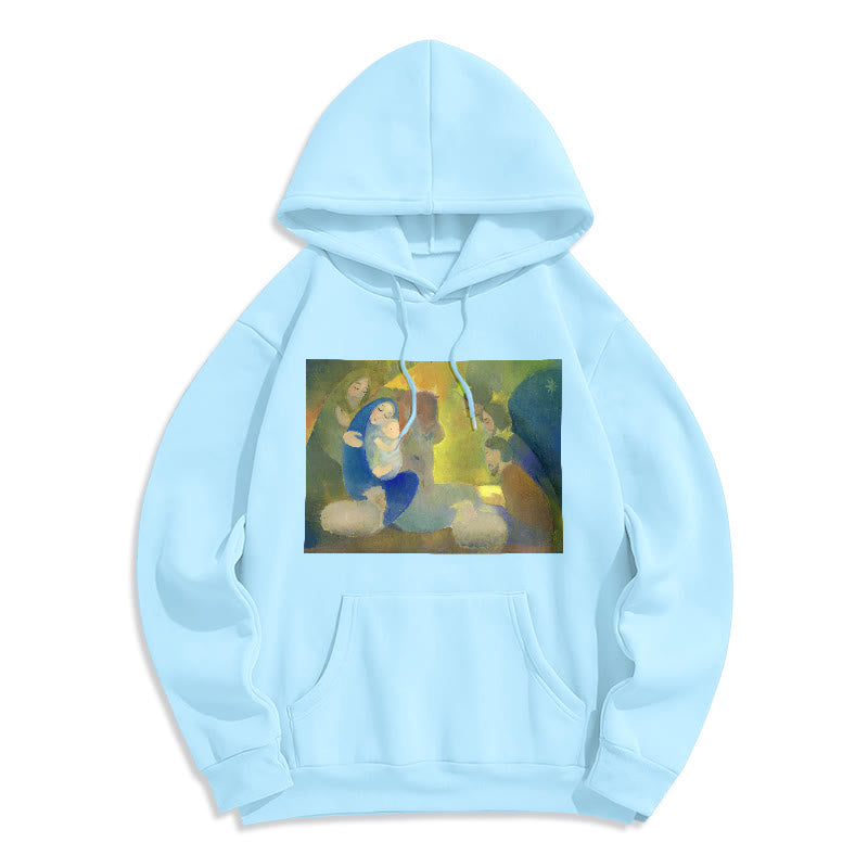 Christianartworkshop Classic Colored Style Nativity Scene Holy Night Fleece Lined Polyester Hoodie - Blue - 2XL - image 25
