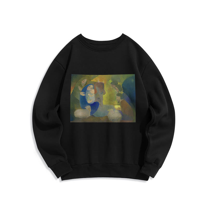 Christianartworkshop Classic Colored Style Nativity Scene Holy Night Fleece Lined Polyester Sweatshirt - Black - 2XL - image 5