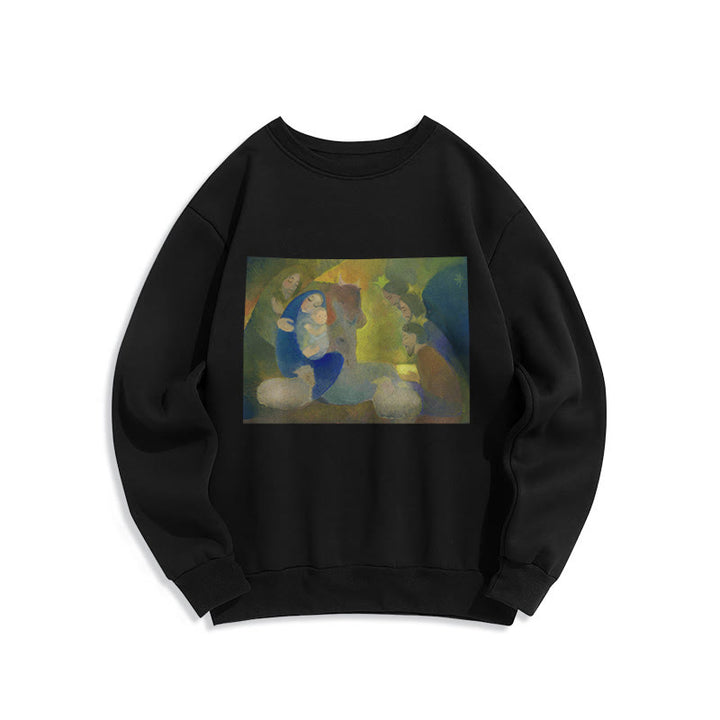 Christianartworkshop Classic Colored Style Nativity Scene Holy Night Fleece Lined Polyester Sweatshirt - Black - 2XL - image 5