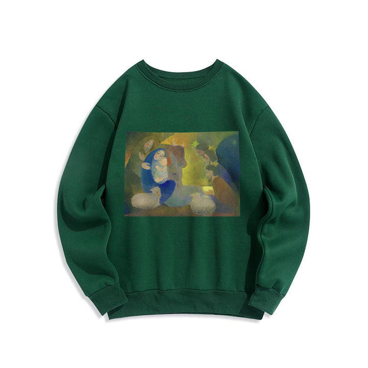Christianartworkshop Classic Colored Style Nativity Scene Holy Night Fleece Lined Polyester Sweatshirt - Green - 2XL - image 20