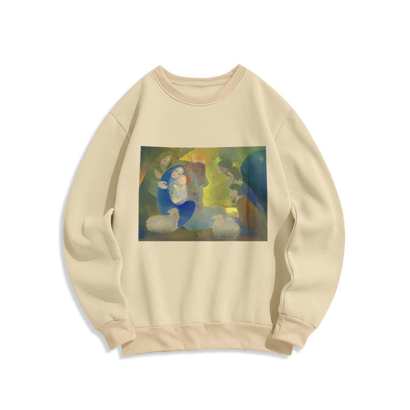 Christianartworkshop Classic Colored Style Nativity Scene Holy Night Fleece Lined Polyester Sweatshirt - Beige - 2XL - image 10