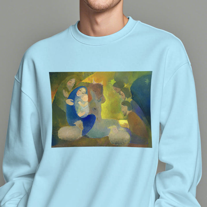 Christianartworkshop Classic Colored Style Nativity Scene Holy Night Fleece Lined Polyester Sweatshirt - image 28