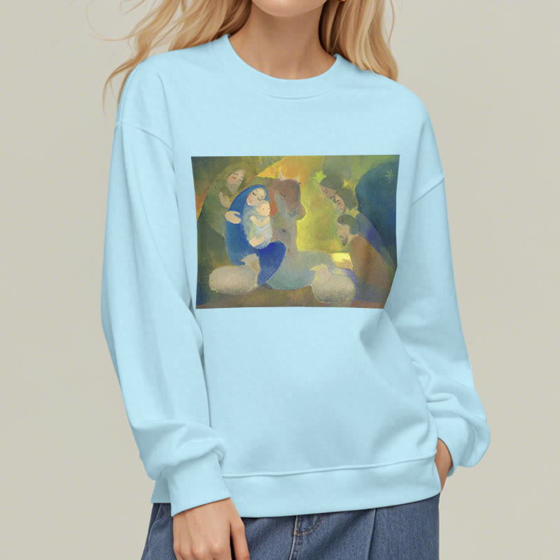 Christianartworkshop Classic Colored Style Nativity Scene Holy Night Fleece Lined Polyester Sweatshirt - image 27