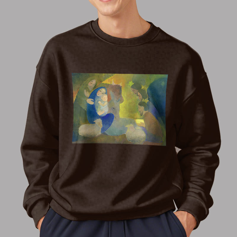 Christianartworkshop Classic Colored Style Nativity Scene Holy Night Fleece Lined Polyester Sweatshirt - image 17
