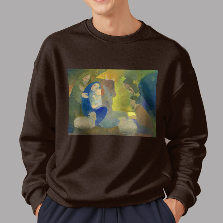 Christianartworkshop Classic Colored Style Nativity Scene Holy Night Fleece Lined Polyester Sweatshirt - image 17