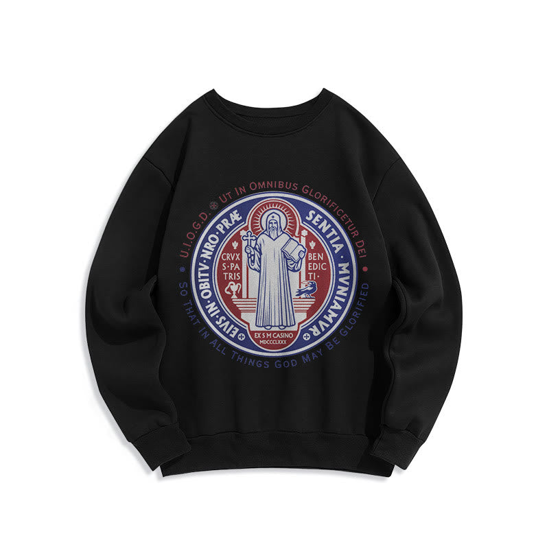 Christianartworkshop  Classic Colored Style St. Benedict Medal Emblem Fleece Lined Polyester Sweatshirt - Black - 2XL - image 0