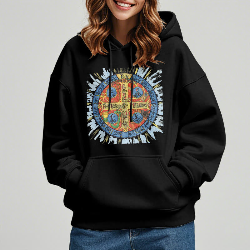 Christianartworkshop Classic Colored Style Pax Benedictine Cross Fleece Lined Polyester Hoodie - image 1