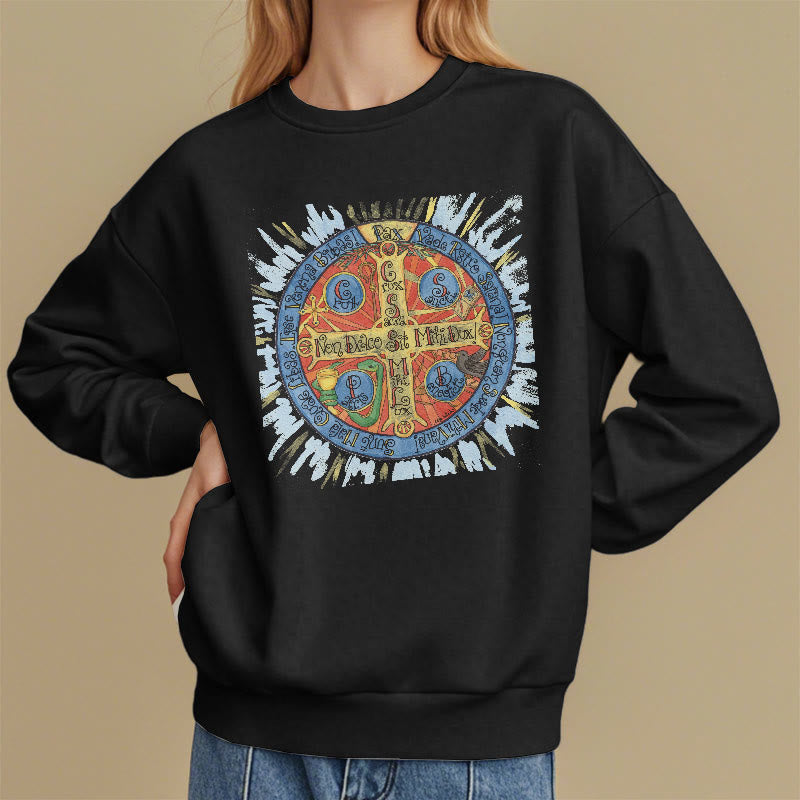 Christianartworkshop Classic Colored Style Pax Benedictine Cross Fleece Lined Polyester Sweatshirt - image 1