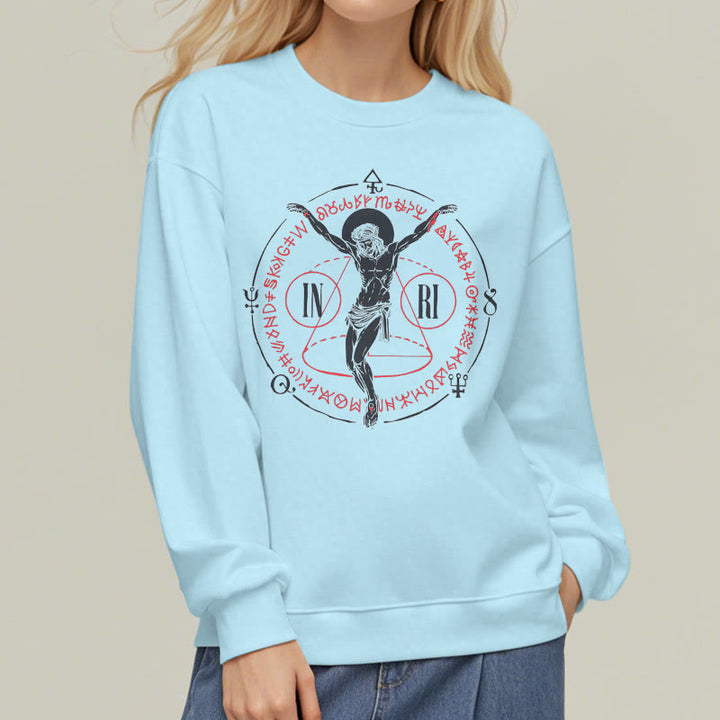 Christianartworkshop Classic Style Sacred INRI Crucifix Faith Fleece Lined Polyester Sweatshirt