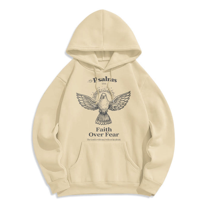 Christianartworkshop Classic Quotation Style Faith Over Fear Fleece Lined Polyester Hoodie - Beige - 2XL - image 15