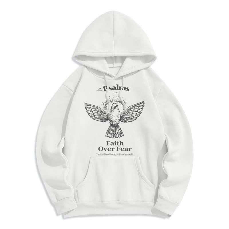 Christianartworkshop Classic Quotation Style Faith Over Fear Fleece Lined Polyester Hoodie - White - 2XL - image 10