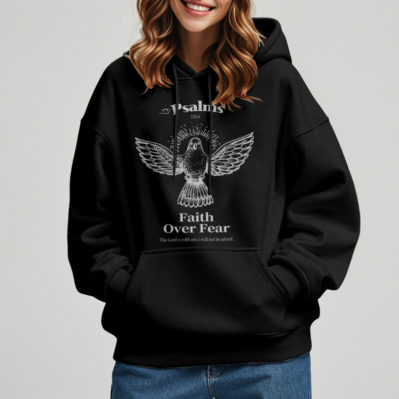 Christianartworkshop Classic Quotation Style Faith Over Fear Fleece Lined Polyester Hoodie - image 7