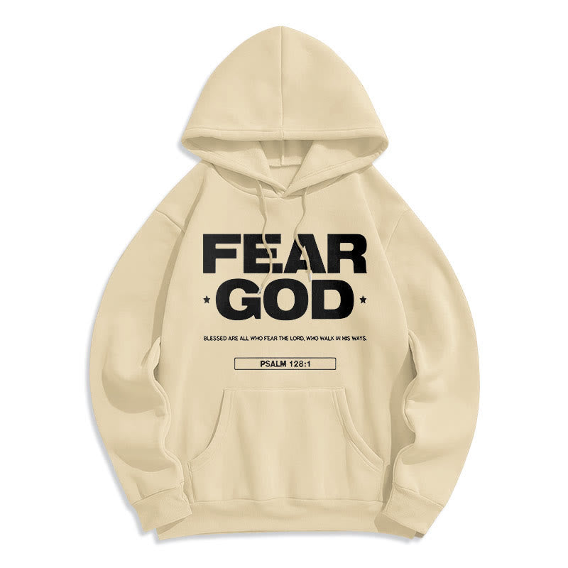 Christianartworkshop Classic Quotation Style Fear God Faith Blessed Fleece Lined Polyester Hoodie - Beige - 2XL - image 10