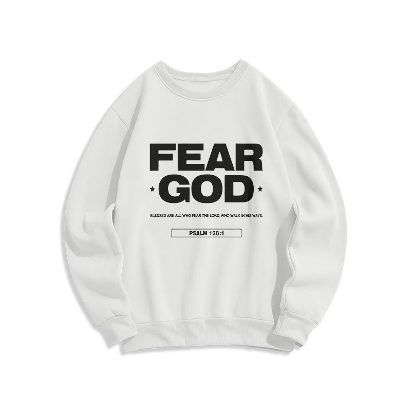Christianartworkshop Classic Quotation Style Fear God Faith Blessed Fleece Lined Polyester Sweatshirt - White - 2XL - image 5