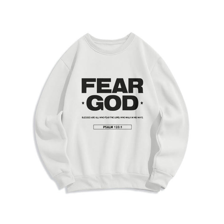 Christianartworkshop Classic Quotation Style Fear God Faith Blessed Fleece Lined Polyester Sweatshirt - White - 2XL - image 5