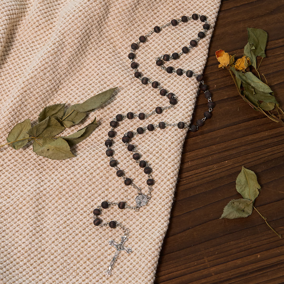 Christianartworkshop Jerusalem Medal & Crucifix of 7 mm Round White Rosewood Alloy Chain Rosary - image 14