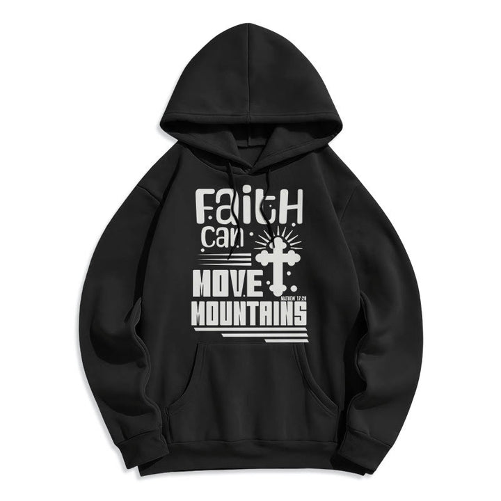 Christianartworkshop Modern Style Faith Can Move Mountains Fleece Lined Polyester Hoodie - Black - 2XL - image 5