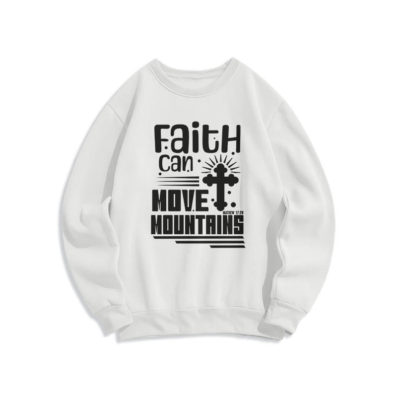 Christianartworkshop Modern Style Faith Can Move Mountains Fleece Lined Polyester Sweatshirt - White - 2XL - image 0