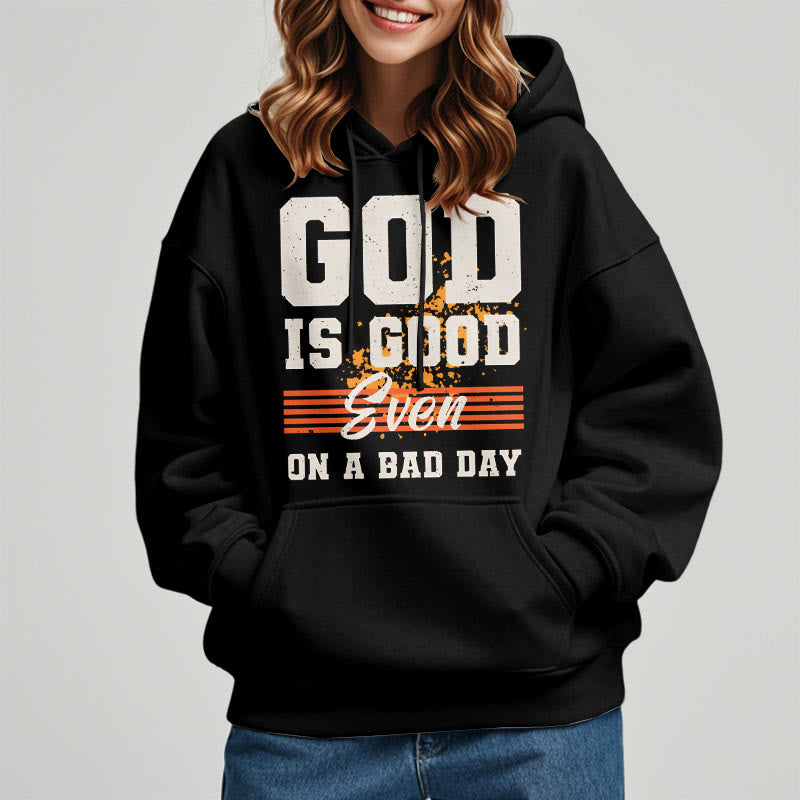 Christianartworkshop Classic Style God Is Good Even On A Bad Day Fleece Lined Polyester Hoodie - image 2