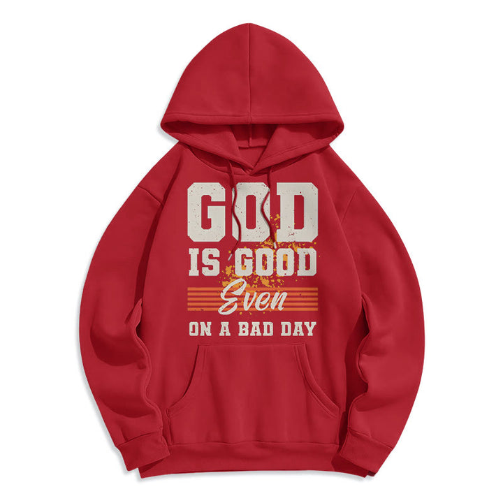 Christianartworkshop Classic Style God Is Good Even On A Bad Day Fleece Lined Polyester Hoodie - Red - 2XL - image 35