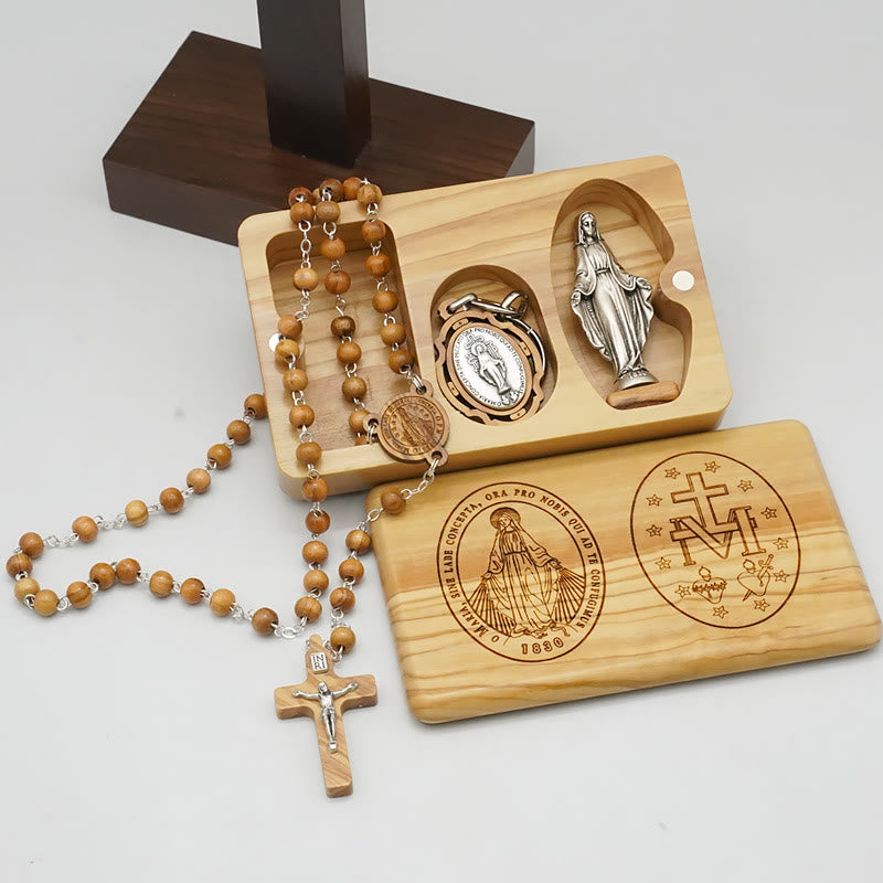 Christianartworkshop Classic Style Devotional Virgin Mary Olive Wood Rosary Set - image 1