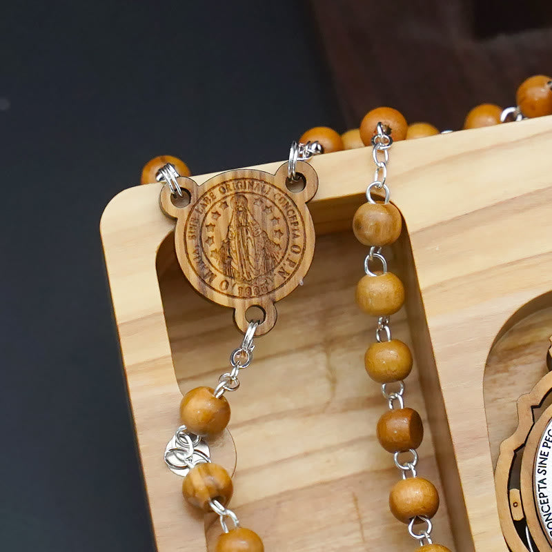 Christianartworkshop Classic Style Devotional Virgin Mary Olive Wood Rosary Set - image 6