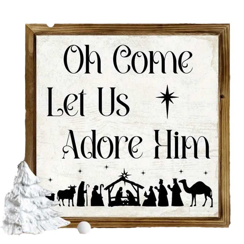 Christianartworkshop Classic Style Oh Come Let Us Adore Him Nativity Scene Wooden Sign Ornaments - image 5
