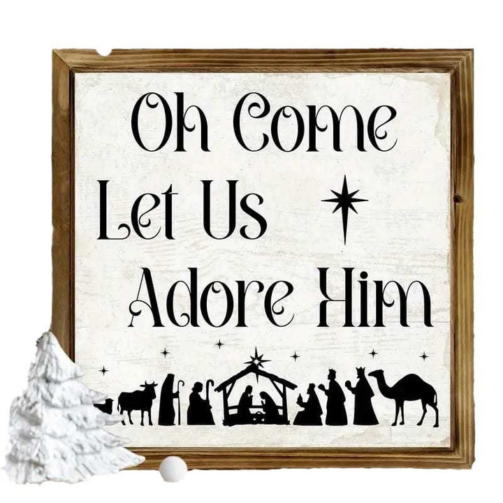 Christianartworkshop Classic Style Oh Come Let Us Adore Him Nativity Scene Wooden Sign Ornaments - image 5