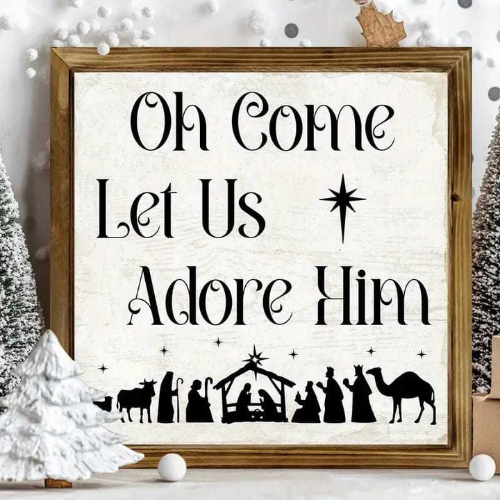 Christianartworkshop Classic Style Oh Come Let Us Adore Him Nativity Scene Wooden Sign Ornaments - image 4