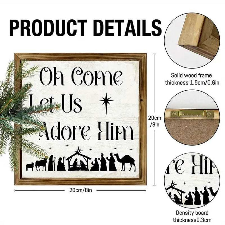 Christianartworkshop Classic Style Oh Come Let Us Adore Him Nativity Scene Wooden Sign Ornaments - image 6