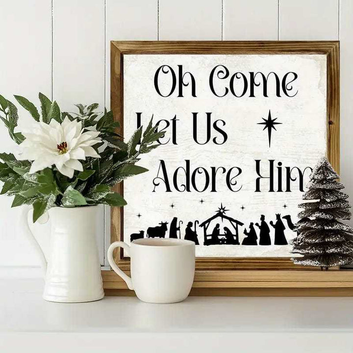 Christianartworkshop Classic Style Oh Come Let Us Adore Him Nativity Scene Wooden Sign Ornaments - image 3