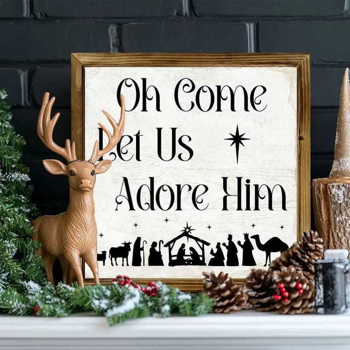 Christianartworkshop Classic Style Oh Come Let Us Adore Him Nativity Scene Wooden Sign Ornaments - Nativity Scene - image 0