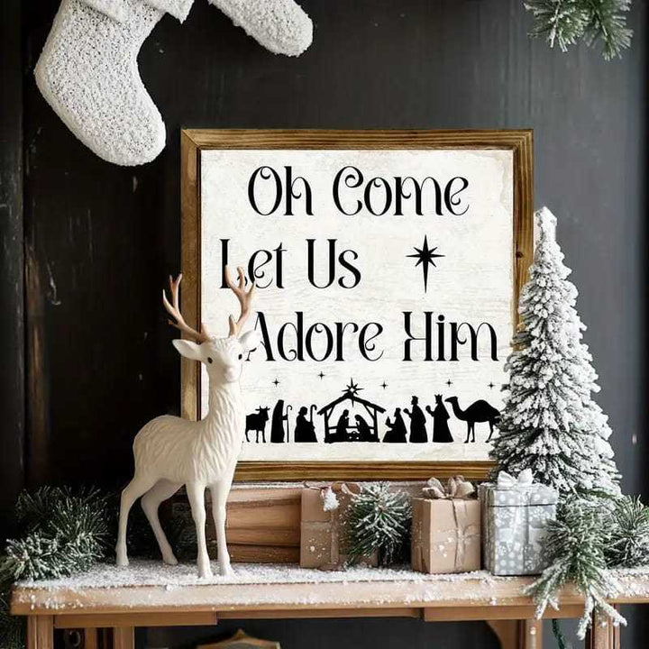 Christianartworkshop Classic Style Oh Come Let Us Adore Him Nativity Scene Wooden Sign Ornaments - image 2