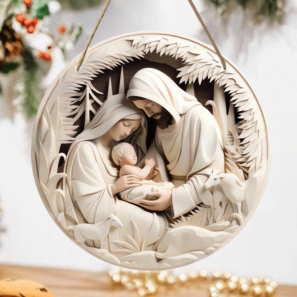 Christianartworkshop Realistic Sculpture Styles Holy Family Nativity Hanging Ornaments B - image 1