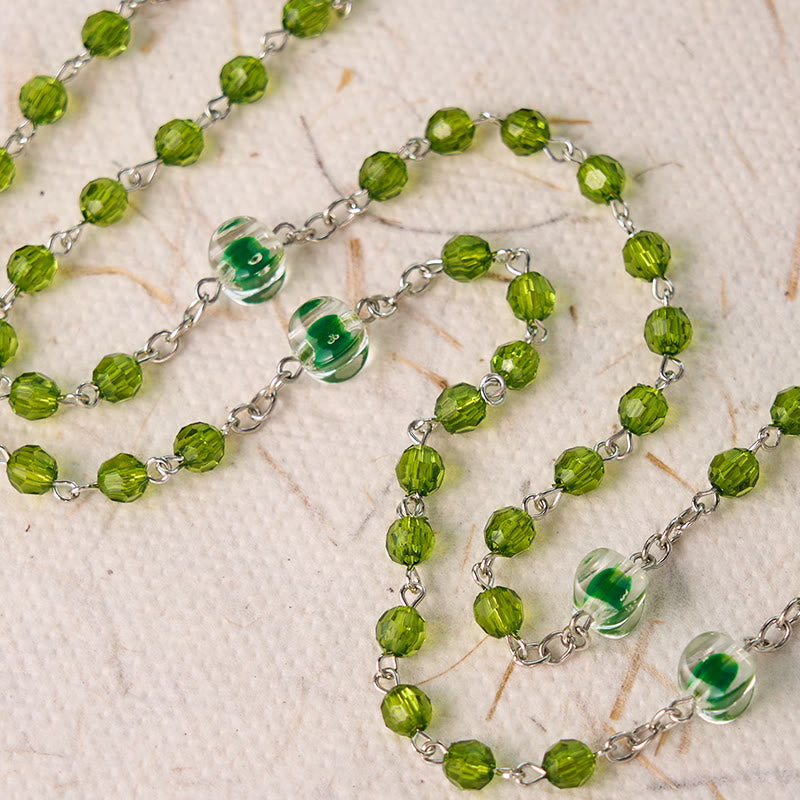 Christianartworkshop Assumption of Virgin Mary & Crucifix of 6 mm Polyhedron Green Crystal Alloy Chain Rosary - image 6