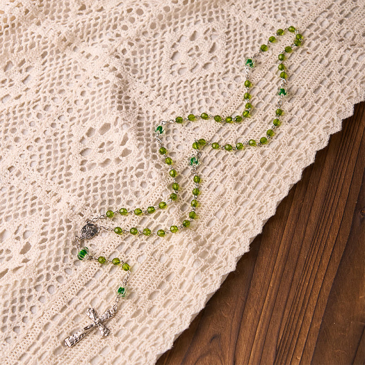Christianartworkshop Assumption of Virgin Mary & Crucifix of 6 mm Polyhedron Green Crystal Alloy Chain Rosary - image 7