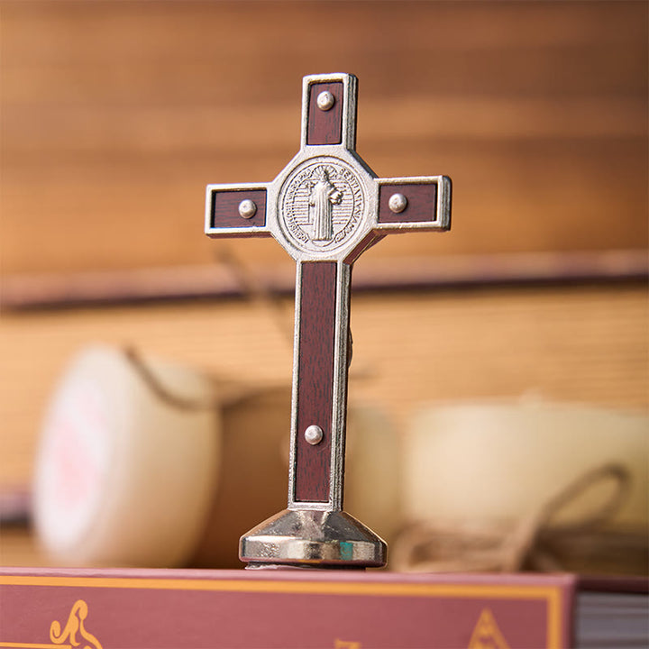 Christianartworkshop European Classical Traditional Wood Inlaid Alloy St. Benedict Cross Ornament - image 9