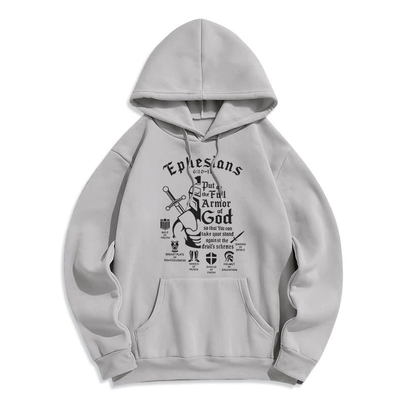 Christianartworkshop Quotation Style Full Armor of God Fleece Lined Polyester Hoodie - Grey - 2XL - image 30