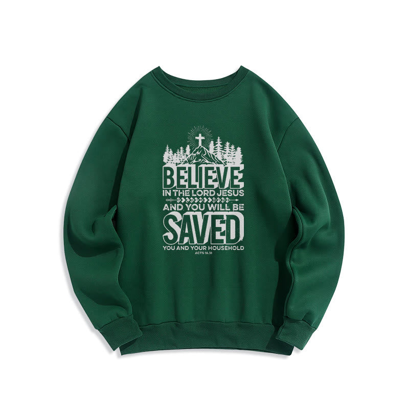 Christianartworkshop Modern Style Believe In The Jesus Lord Fleece Lined Polyester Sweatshirt - Green - 2XL - image 17
