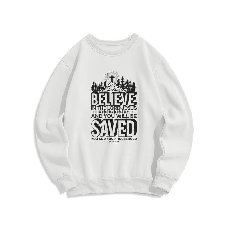 Christianartworkshop Modern Style Believe In The Jesus Lord Fleece Lined Polyester Sweatshirt - White - 2XL - image 8