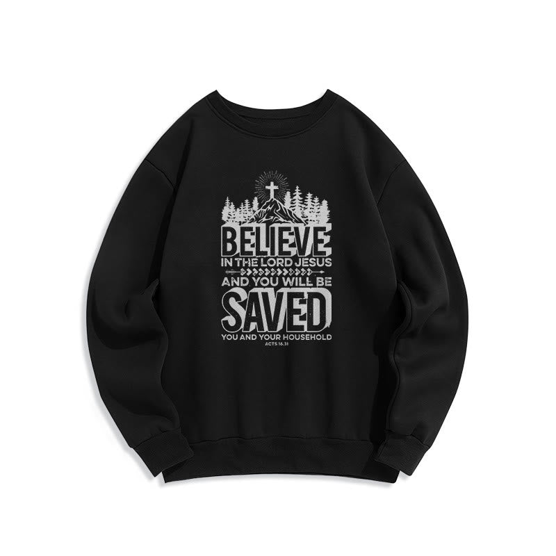 Christianartworkshop Modern Style Believe In The Jesus Lord Fleece Lined Polyester Sweatshirt - Black - 2XL - image 5
