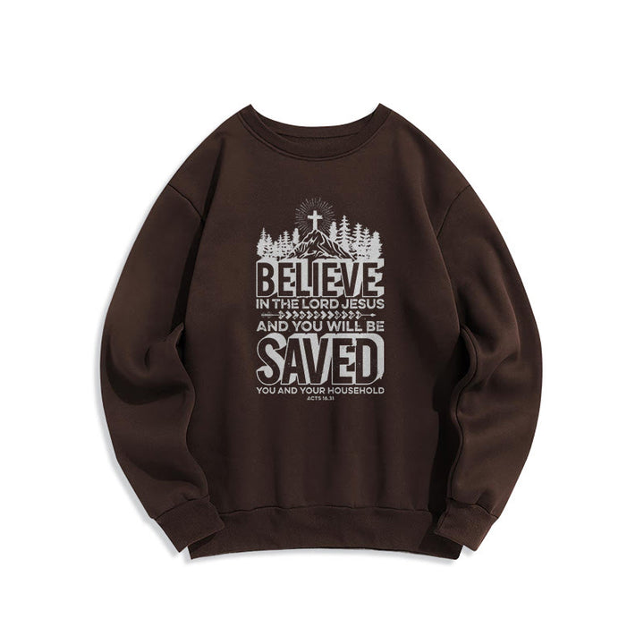 Christianartworkshop Modern Style Believe In The Jesus Lord Fleece Lined Polyester Sweatshirt - Brown - 2XL - image 14