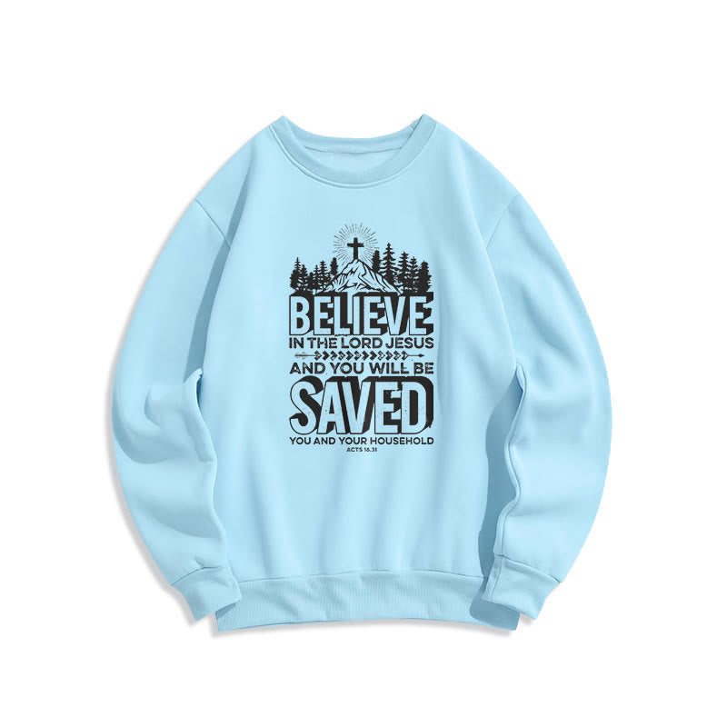 Christianartworkshop Modern Style Believe In The Jesus Lord Fleece Lined Polyester Sweatshirt - Blue - 2XL - image 0